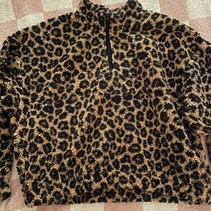 H&M Cropped Leopard Funnel Neck Quarter Zip
